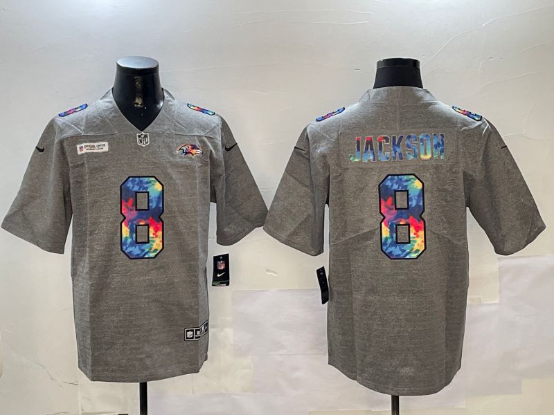 Men Baltimore Ravens 8 Jackson Grey Rainbow 2024 Nike Limited NFL Jersey style 1